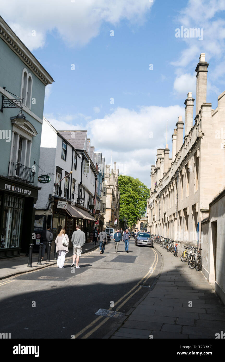 Lincoln College sulla destra in Turfs Lane a Oxford, Gran Bretagna Foto Stock
