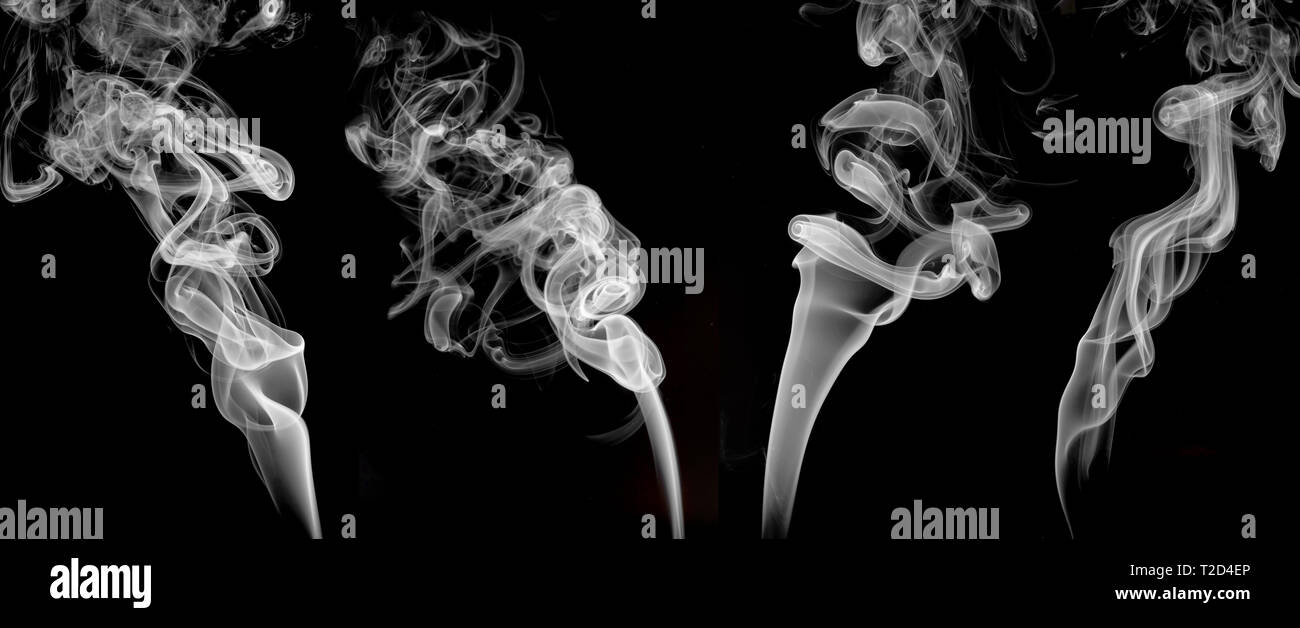 Il fumo bianco è impostato su sfondo nero , ressource grafico . Foto Stock