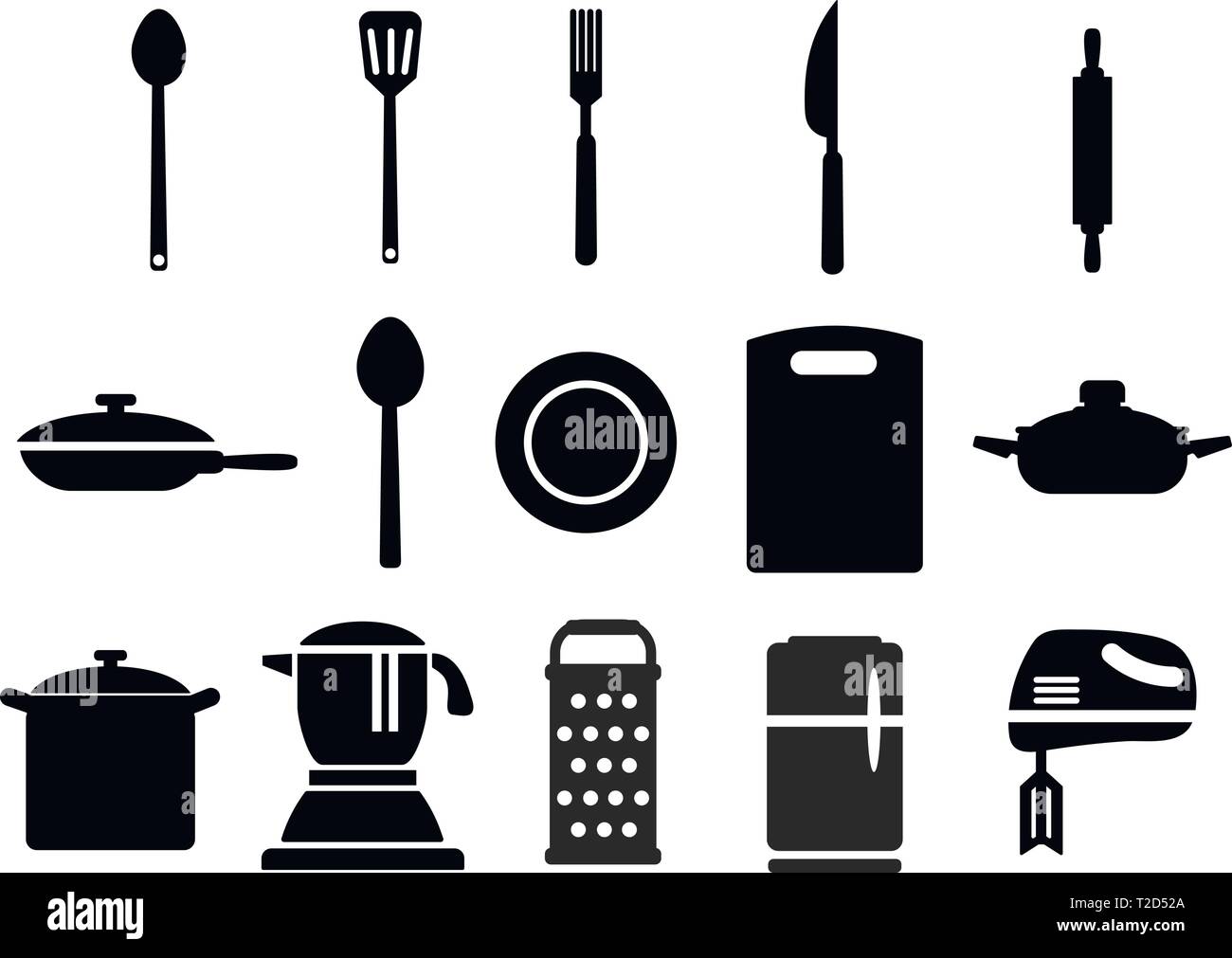 Un set di utensili per la cucina. Contorni Illustrazione Vettoriale