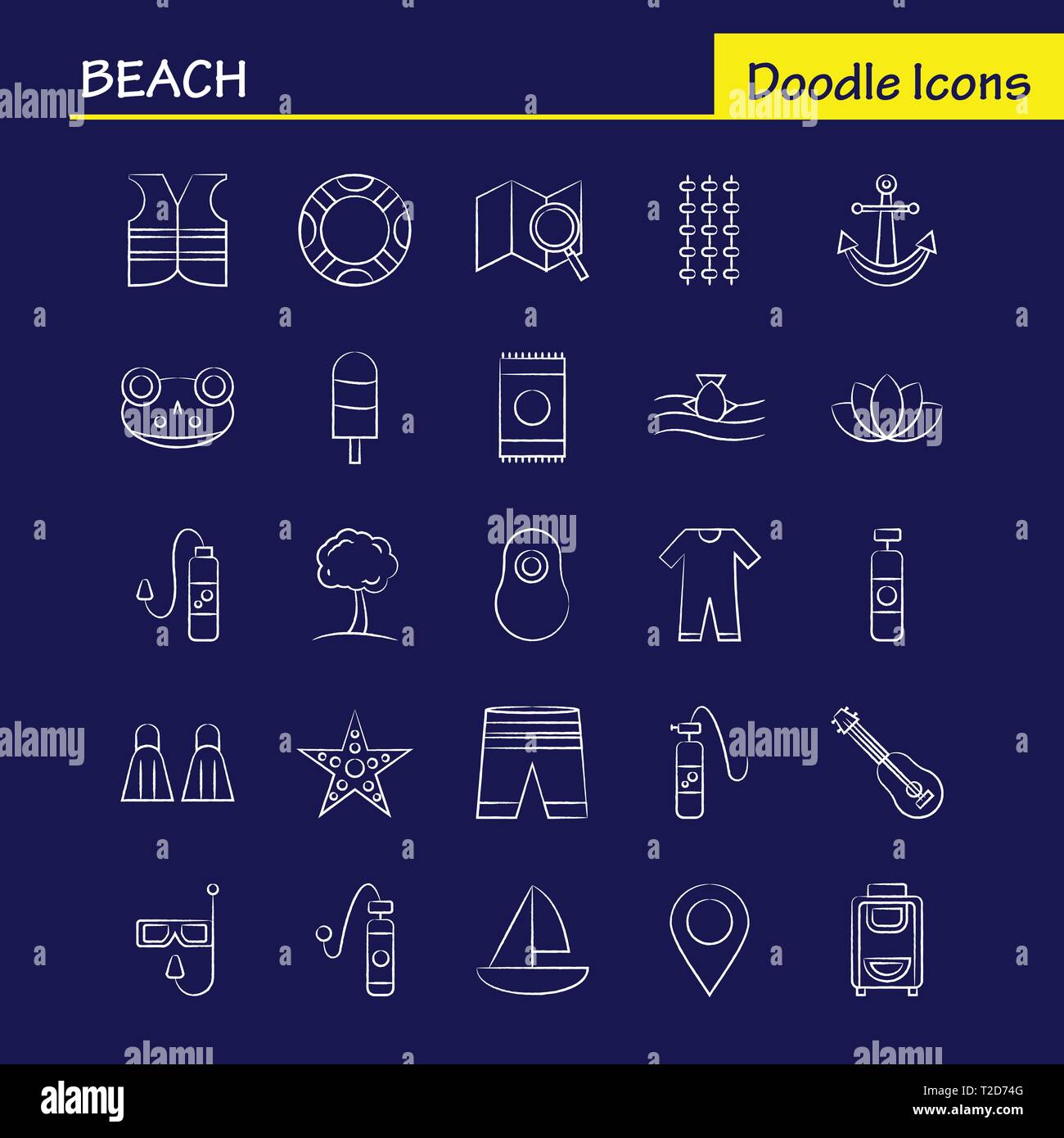 Spiaggia disegnati a mano Icona per il Web, la stampa e Mobile UX/UI Kit. Come: shorts, vacanze, ferie, usura, nuoto, piscina, sul mare, strumento, pittogramma Pack. Illustrazione Vettoriale