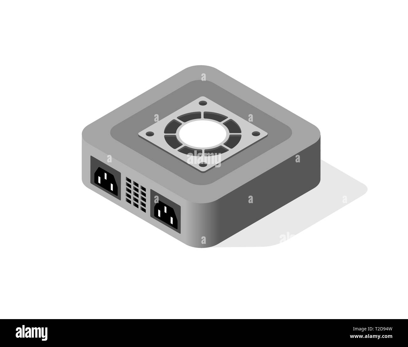 3D isometrica del computer server di alimentazione di rete per il sistema della tecnologia digitale, equipaggiamento informazioni hosting, storage di database. Vettore design pc illustratio Illustrazione Vettoriale