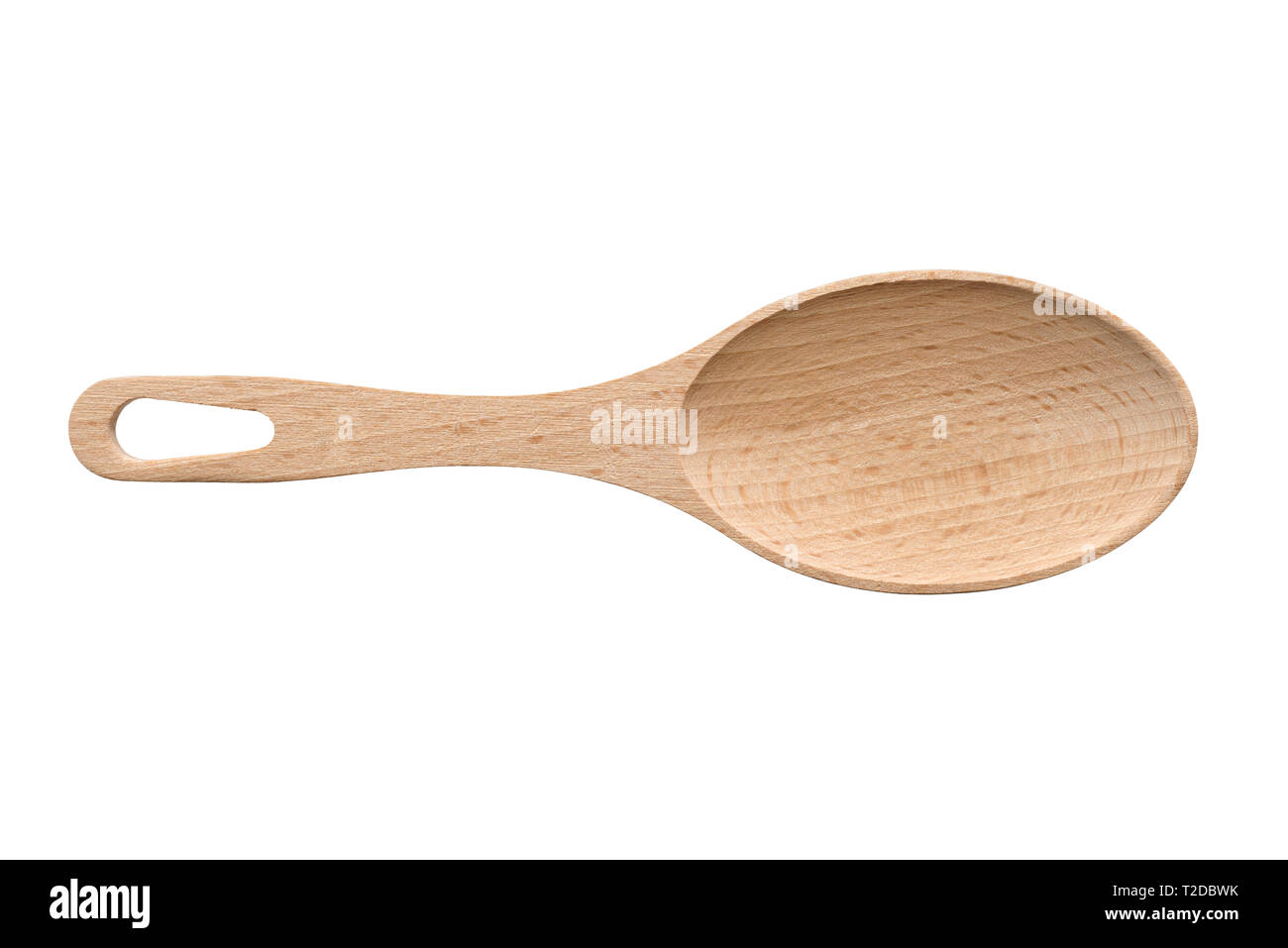 Oggetti isolati: grande a mano il cucchiaio di legno, su sfondo bianco Foto Stock