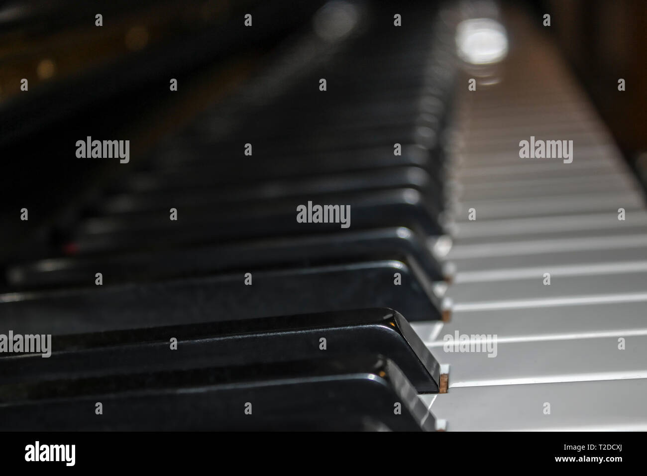 Messa a fuoco selettiva colpo di una tastiera di pianoforte Foto Stock