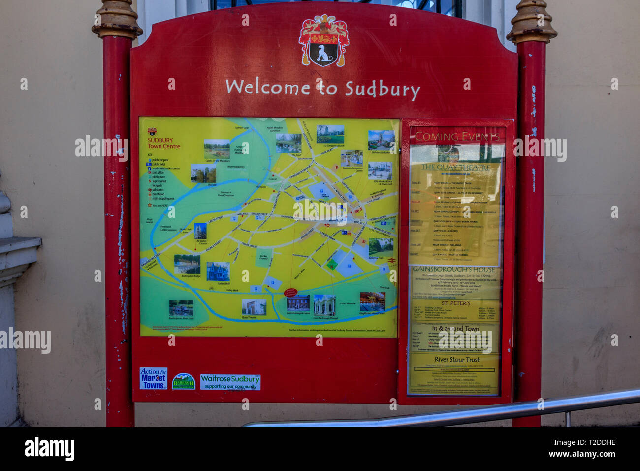 Mappa della città, Sudbury Town Centre, Suffolk, Inghilterra, Regno Unito, GB Foto Stock