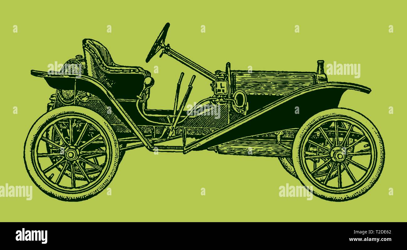 Classica auto da roadster con vista laterale. Illustrazione dopo una litografia o incisione dai primi 20th secolo. Modificabile in livelli Illustrazione Vettoriale