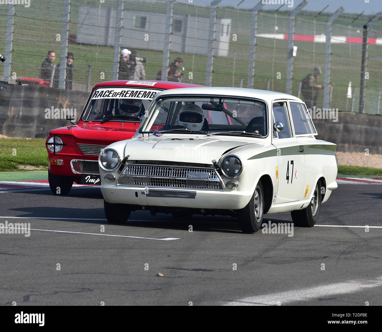 Nigel Cox, Ford Cortina Lotus Mk1, Storico Touring Cars, HSCC, season opener, Sabato, 30 marzo 2019, Donington Park, il circuito da corsa, cjm fotogr Foto Stock