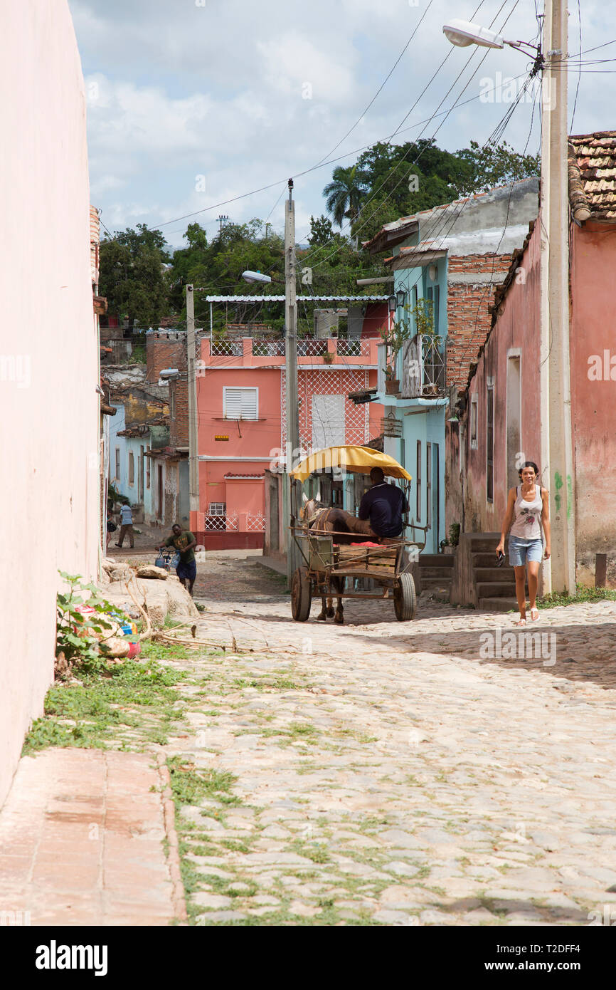 Retro scena di strada Trinidad,Sancti Spiritus,Cuba Foto Stock