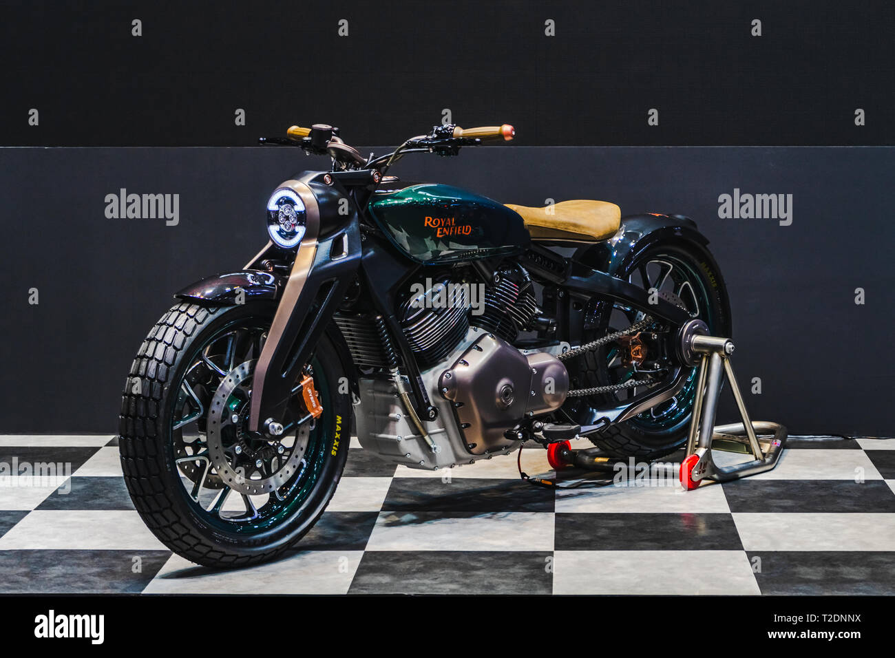 Bangkok, Tailandia - 31 Marzo 2019 : Il Royal Enfield KX concetto motociclo ha dimostrato a Bangkok INTERNATIONAL MOTOR SHOW 2019. Foto Stock