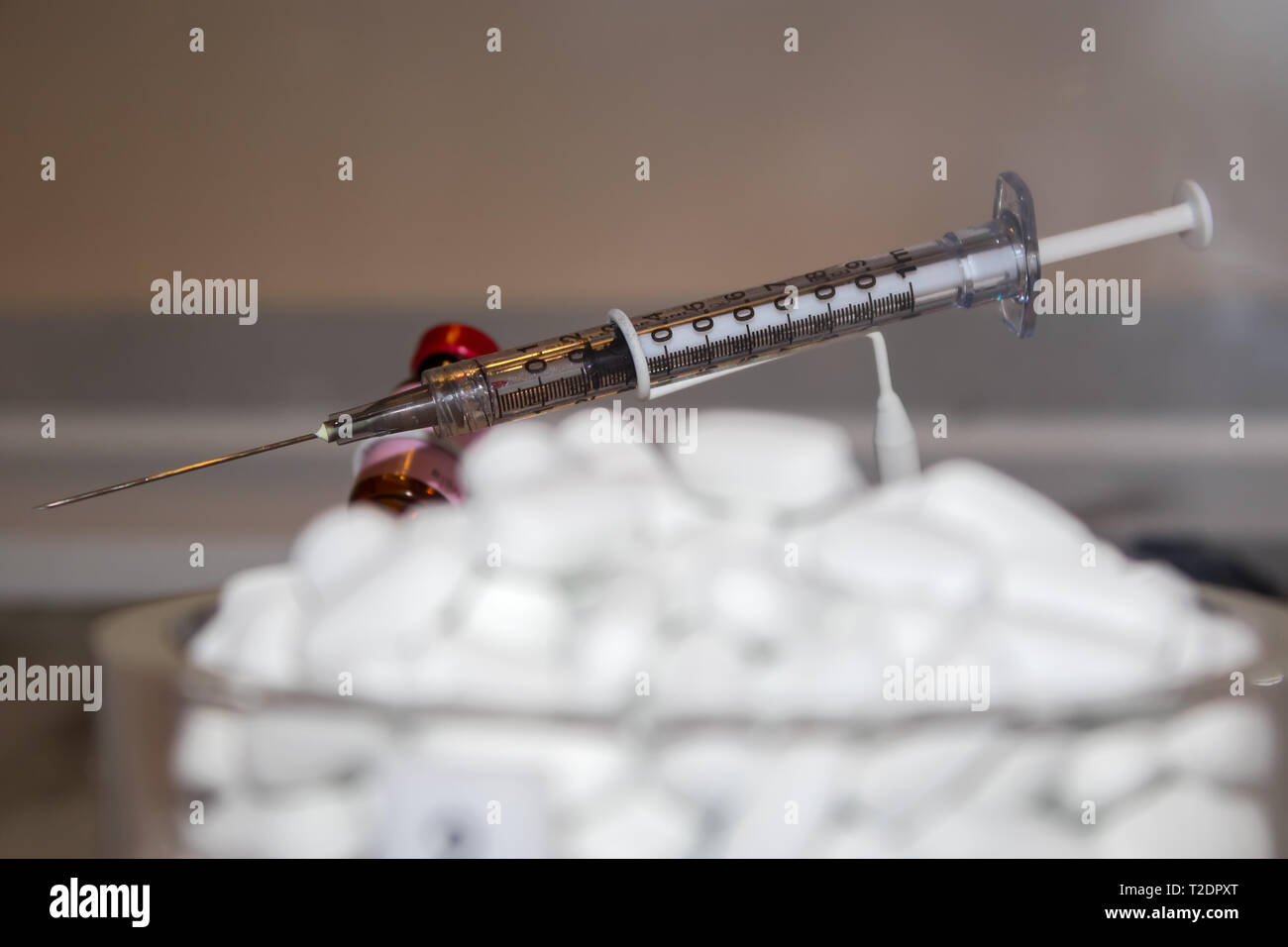 È stato fotografato in Inghilterra presso il Science Museum, il tema della mostra è stata antibiotici. Foto Stock