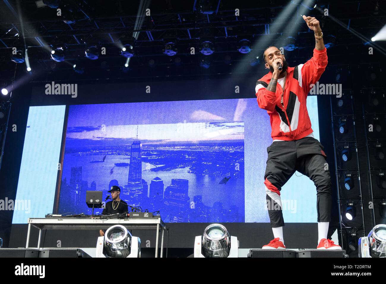 Aprile 28, 2018 - Washington D.C, U.S - Rapper NIPSEY trambusto esegue presso la città di broccoli Festival al RFK Stadium di Washington, D.C. (Credito Immagine: © Kyle Gustafson/ZUMA filo) Foto Stock