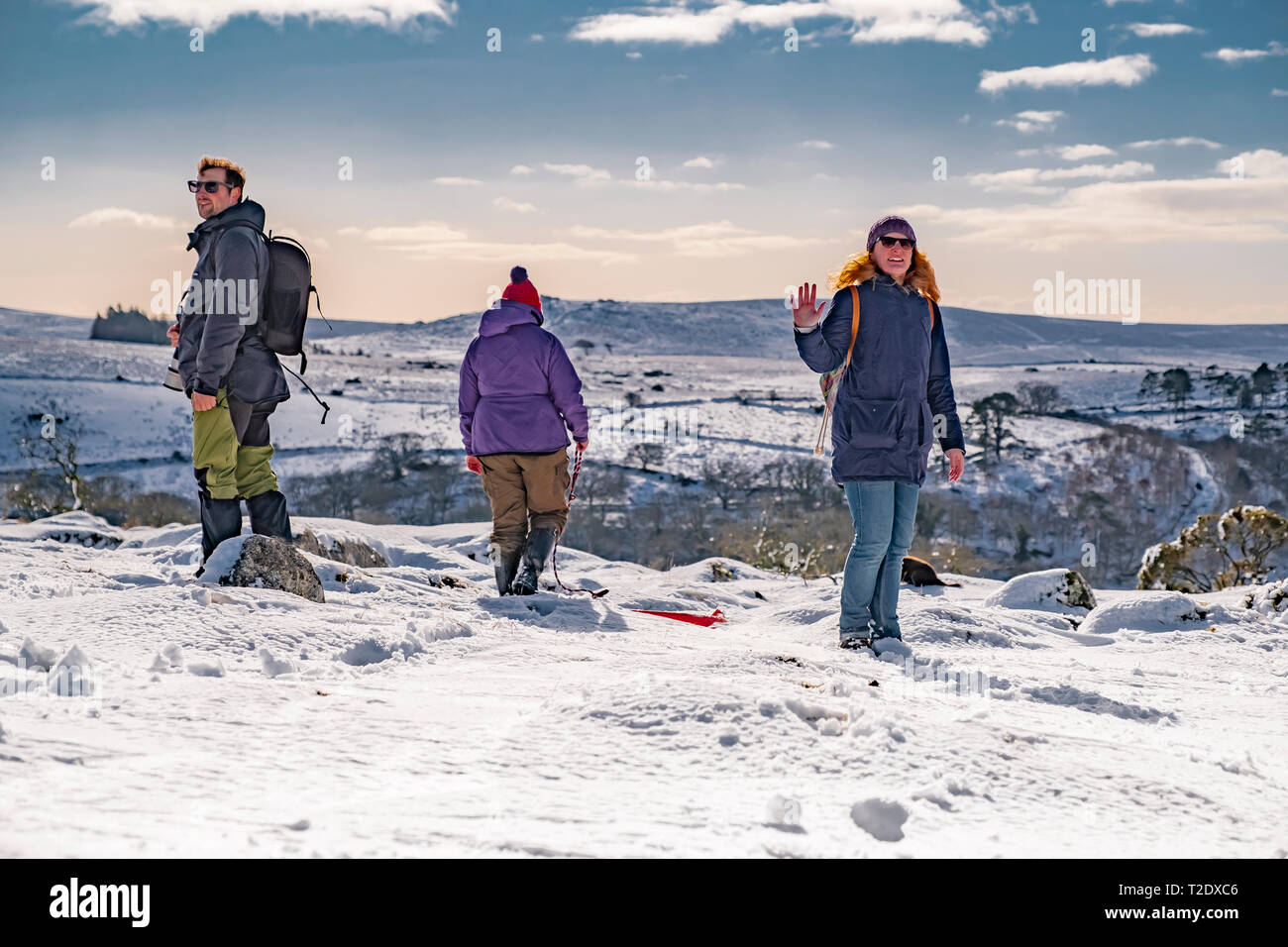 Una giornata di inverni innevati a Dartmoor, Devon, Regno Unito. Foto Stock