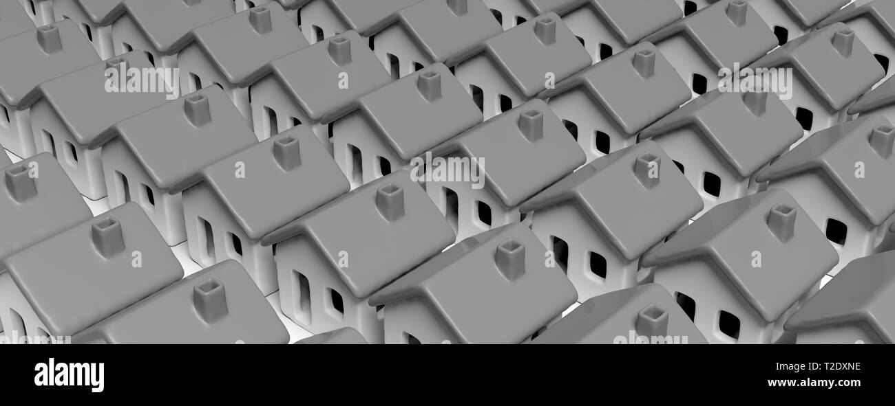 Popolosa città. Modelli della casa il colore grigio, vicino a ogni altra texture di sfondo, banner. 3d illustrazione Foto Stock