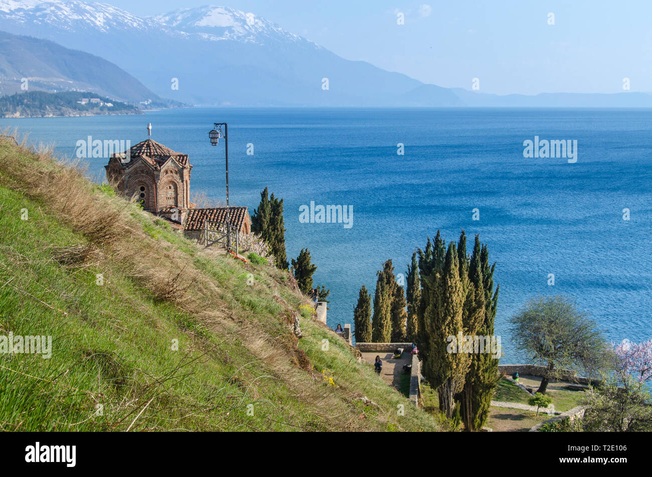Ohrid Macedonia, Kaneo - San Giovanni chiesa, il lago di Ohrid Foto Stock