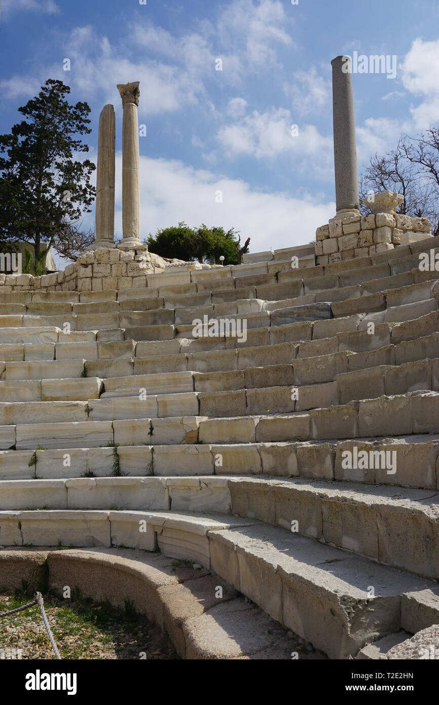 Alessandria, Egitto: dettaglio del teatro romano a Kom el Dikka, un Polish-Egyptian progetto archeologico che ha scoperto un antico centro citta'. Foto Stock