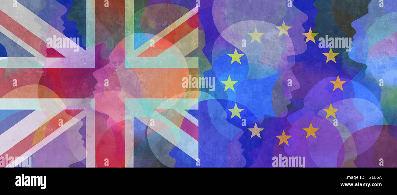 Regno Unito Unione europea concetto astratto o la Gran Bretagna Europa il dibattito politico come un brexit idea per una nuova Bretagna in Europa voto e il governo britannico. Foto Stock
