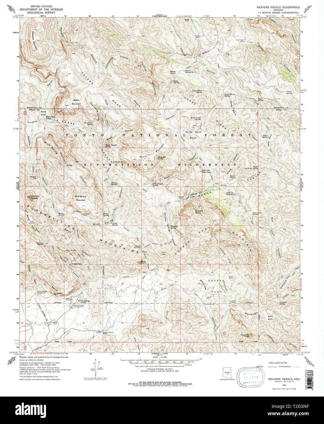 USGS TOPO Map Arizona AZ tessitori 313989 Ago 1966 24000 Restauro Foto Stock