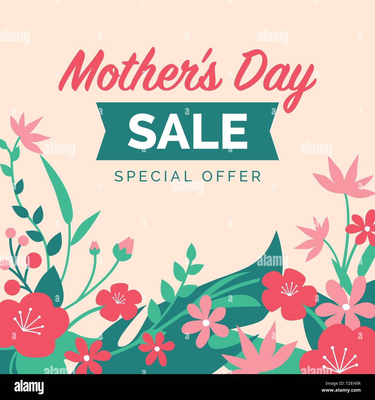 Speciale Festa della mamma vendita annuncio promozionale con fiori di fioritura Illustrazione Vettoriale
