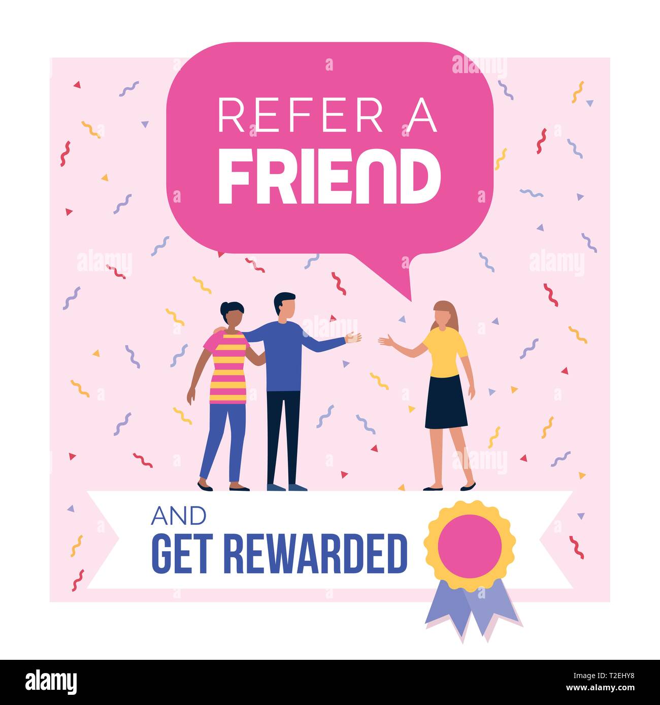 Segnalaci un amico e ottenere ricompensati programma promozionale e pubblicitario social media post design Illustrazione Vettoriale