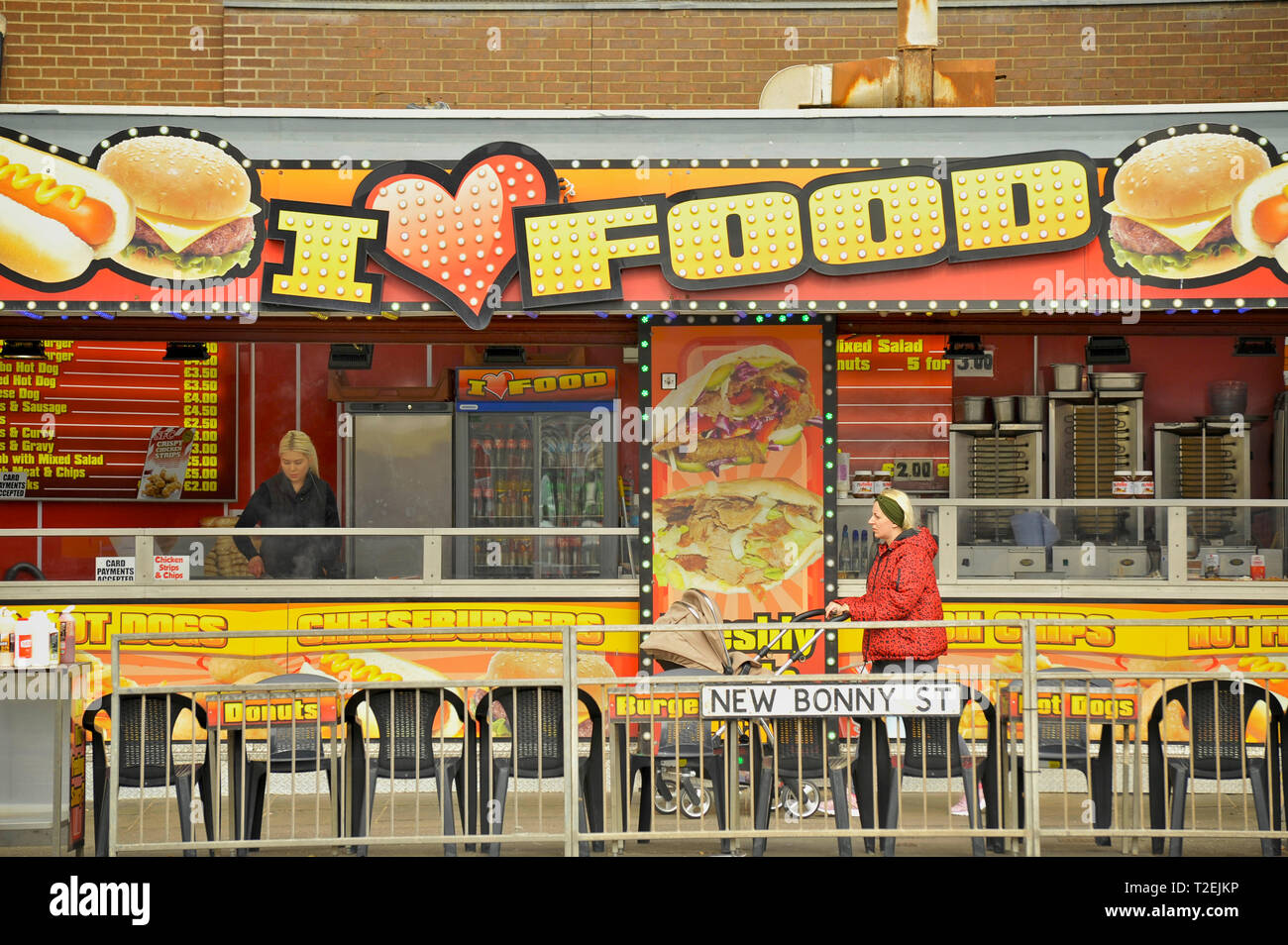 Tenere lontano il fast food stallo in Blackpool, Regno Unito Foto Stock