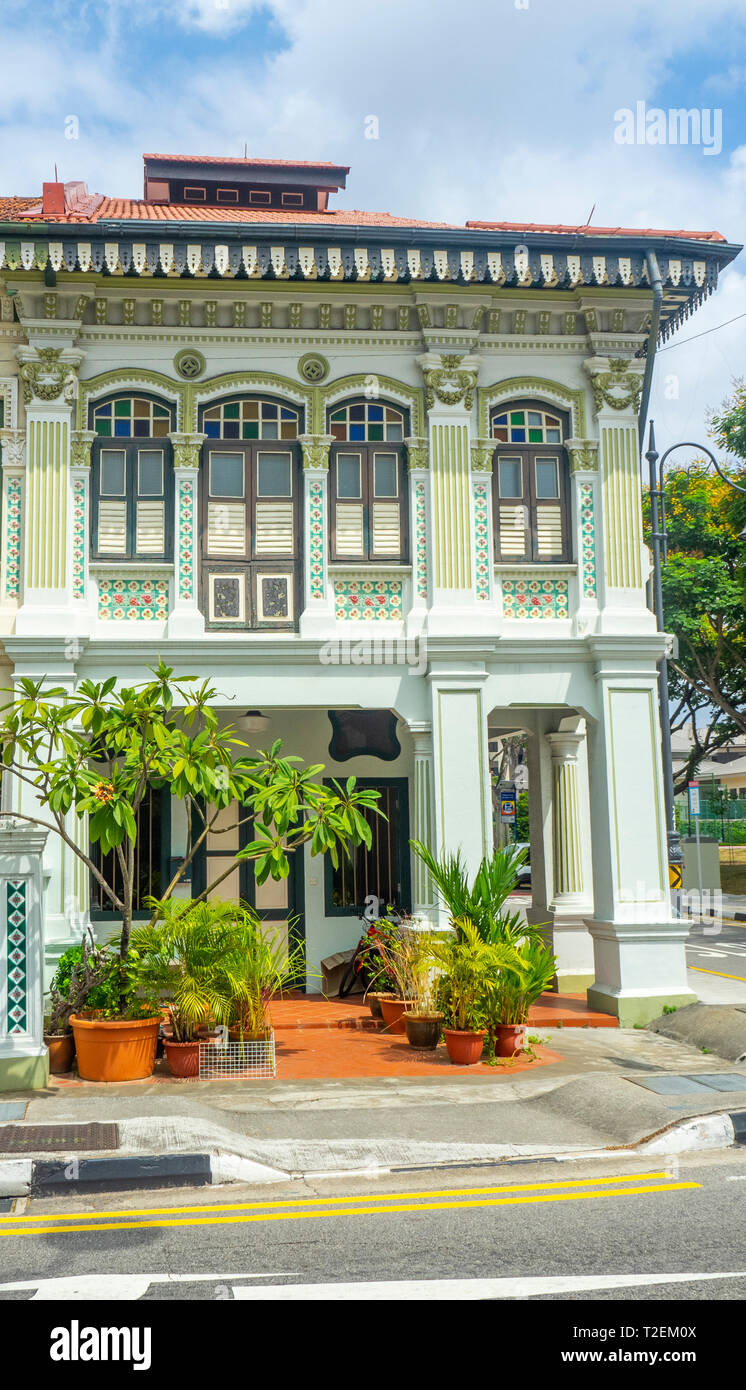 Peranakan colorate case a schiera popolari con instagrammers su Koon Seng Road, Joo Chiat, Geylang, Singapore. Foto Stock