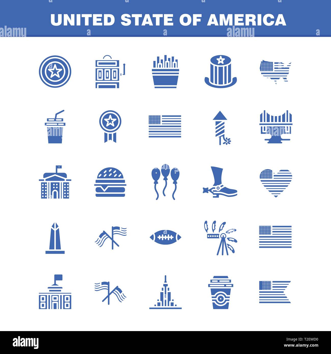 Stati Uniti d'America solido Icona Glyph Pack per i progettisti e gli sviluppatori. Icone della celebrazione, fuochi d'artificio, Party, Giorno, cappello, presidenti, Stati Uniti d'America, sfera, vettore Illustrazione Vettoriale