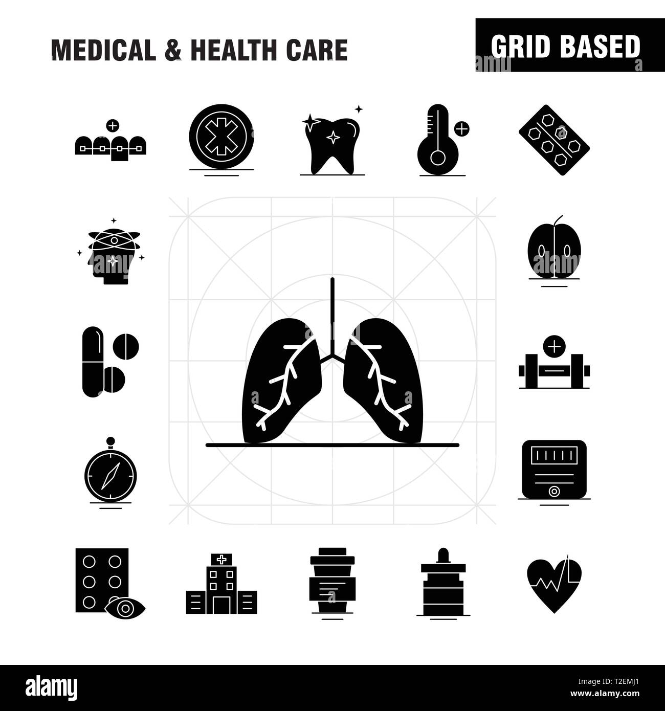 Assistenza medica e sanitaria glifo solido Icona per il Web, la stampa e Mobile UX/UI Kit. Come: medico, sfoglia, bussola, navigazione, Calendario, medico, salute Illustrazione Vettoriale