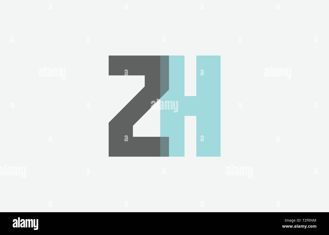 Grigio pastello blu alfabeto lettera ZH Z H combinazione di logo design adatto per una società o business Illustrazione Vettoriale