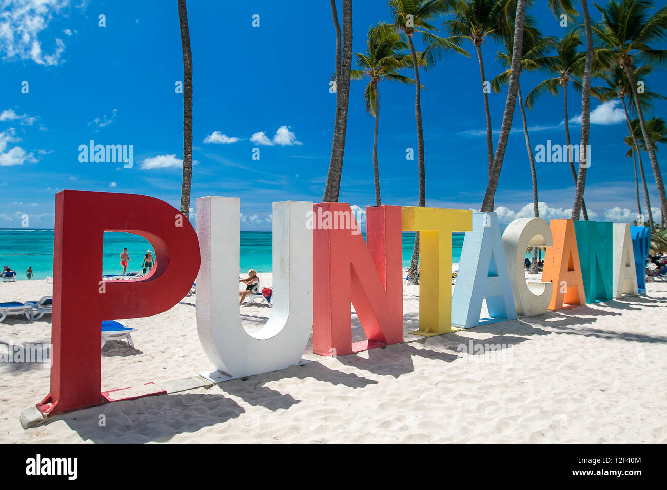 Punta Cana, Repubblica Dominicana 3/19, 2019: Punta Cana Club Med segno è collocato sulla spiaggia del resort. Foto Stock
