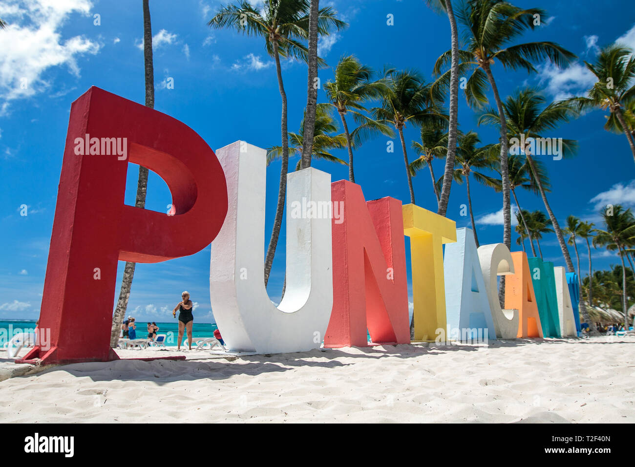 Punta Cana, Repubblica Dominicana 3/19, 2019: Punta Cana Club Med segno è collocato sulla spiaggia del resort. Foto Stock