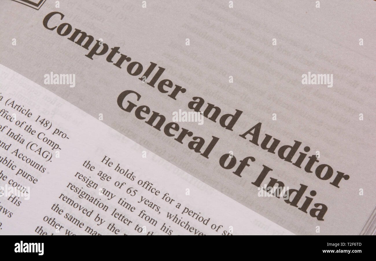 CAG o Comptroller and Auditor General dell India stampato in bianco e nero di carta. Foto Stock