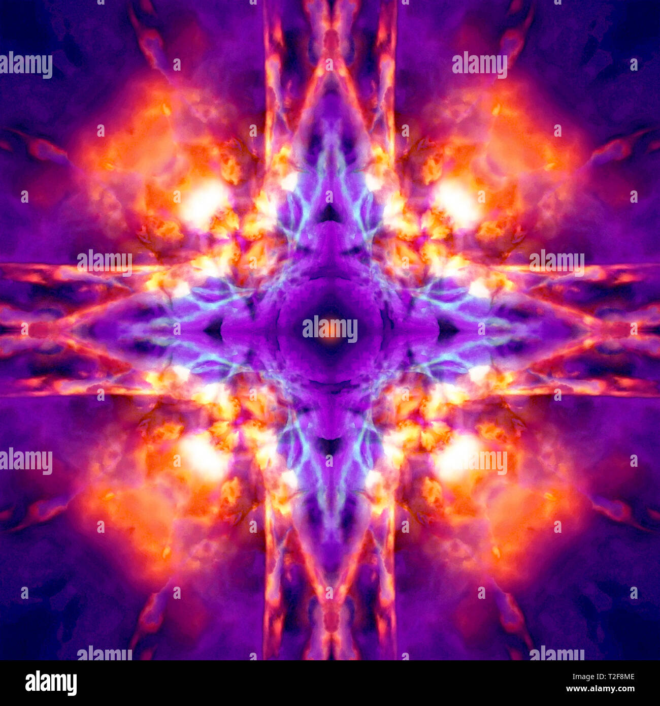 Viola e arancione caleidoscopio sfondo a croce Foto Stock
