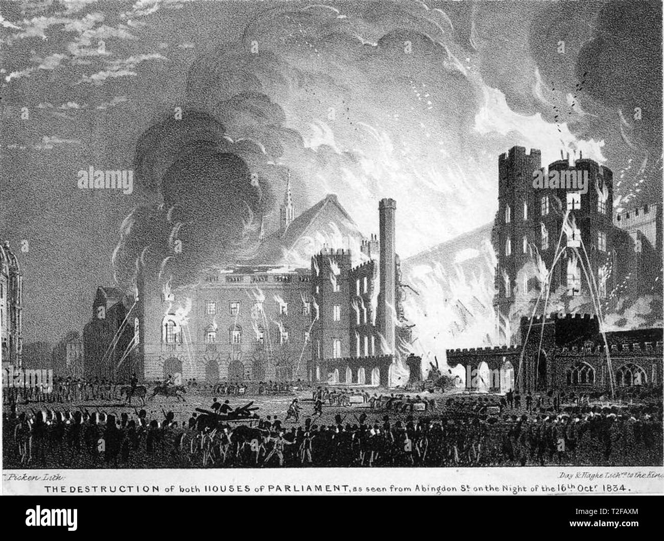 Case del Parlamento vengono distrutti nel grande incendio del 16 ottobre 1834 Foto Stock