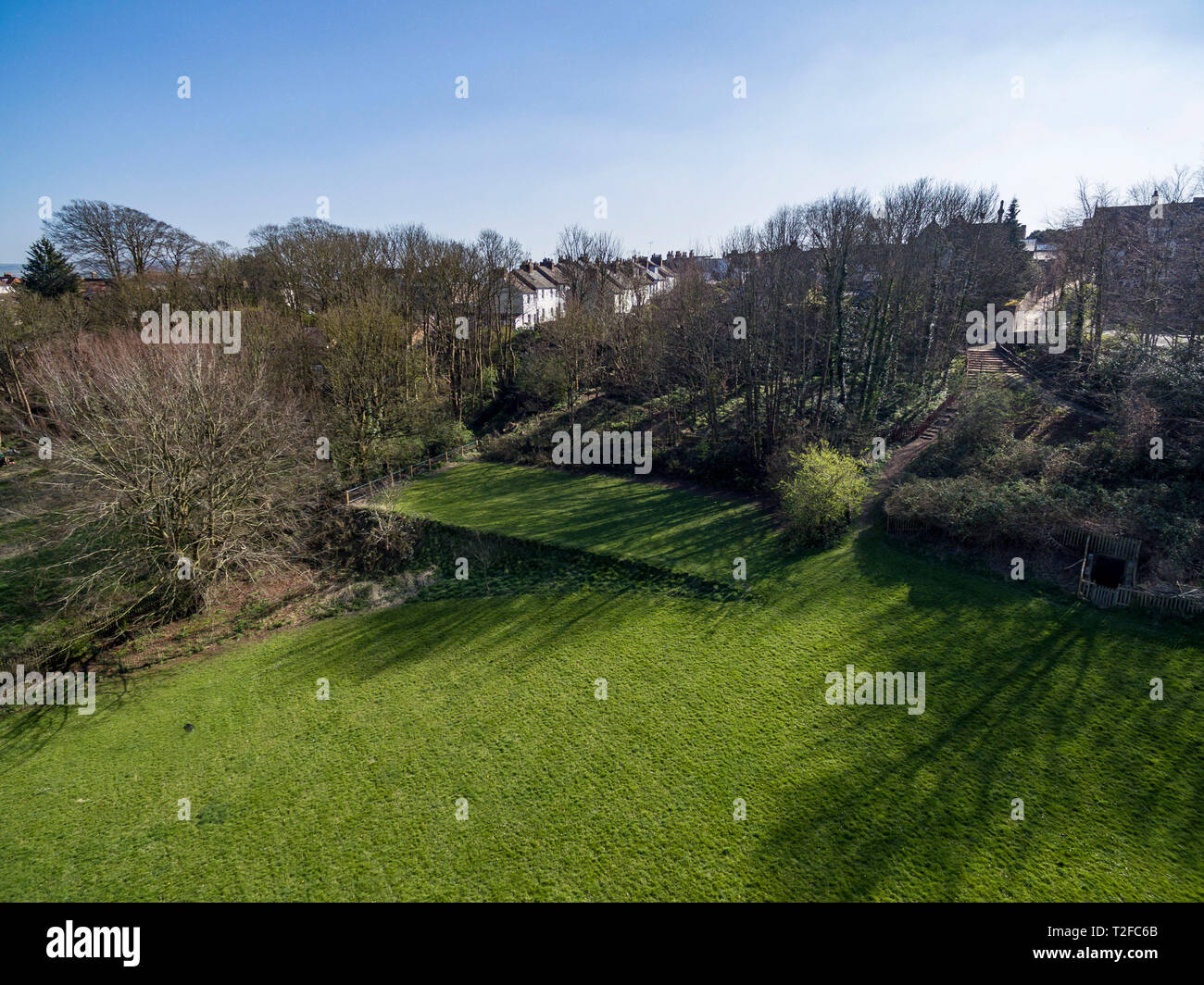 Vedute aeree di Lewes, East Sussex, Regno Unito, mostra campo Baxters Foto Stock