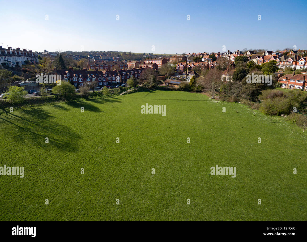 Vedute aeree di Lewes, East Sussex, Regno Unito, mostra campo Baxters Foto Stock