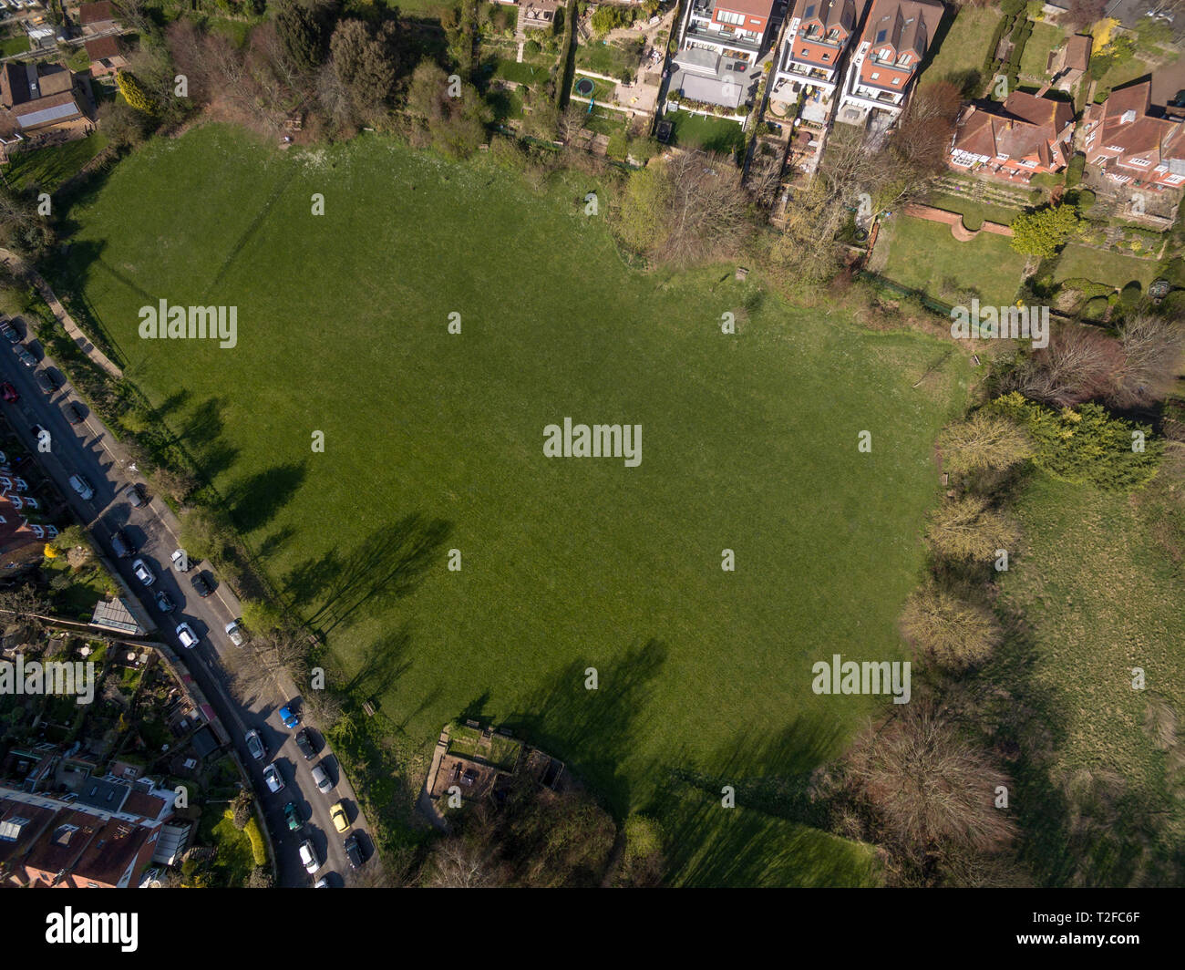 Vedute aeree di Lewes, East Sussex, Regno Unito, mostra campo Baxters Foto Stock