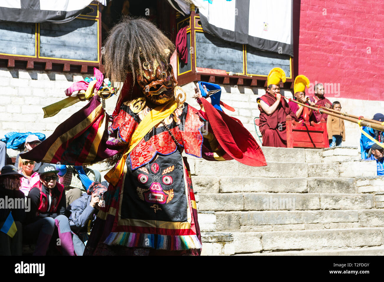 Il Guru Dorje Drolo danza in mani Rimdu festival, monastero di Tengboche, Nepal Foto Stock
