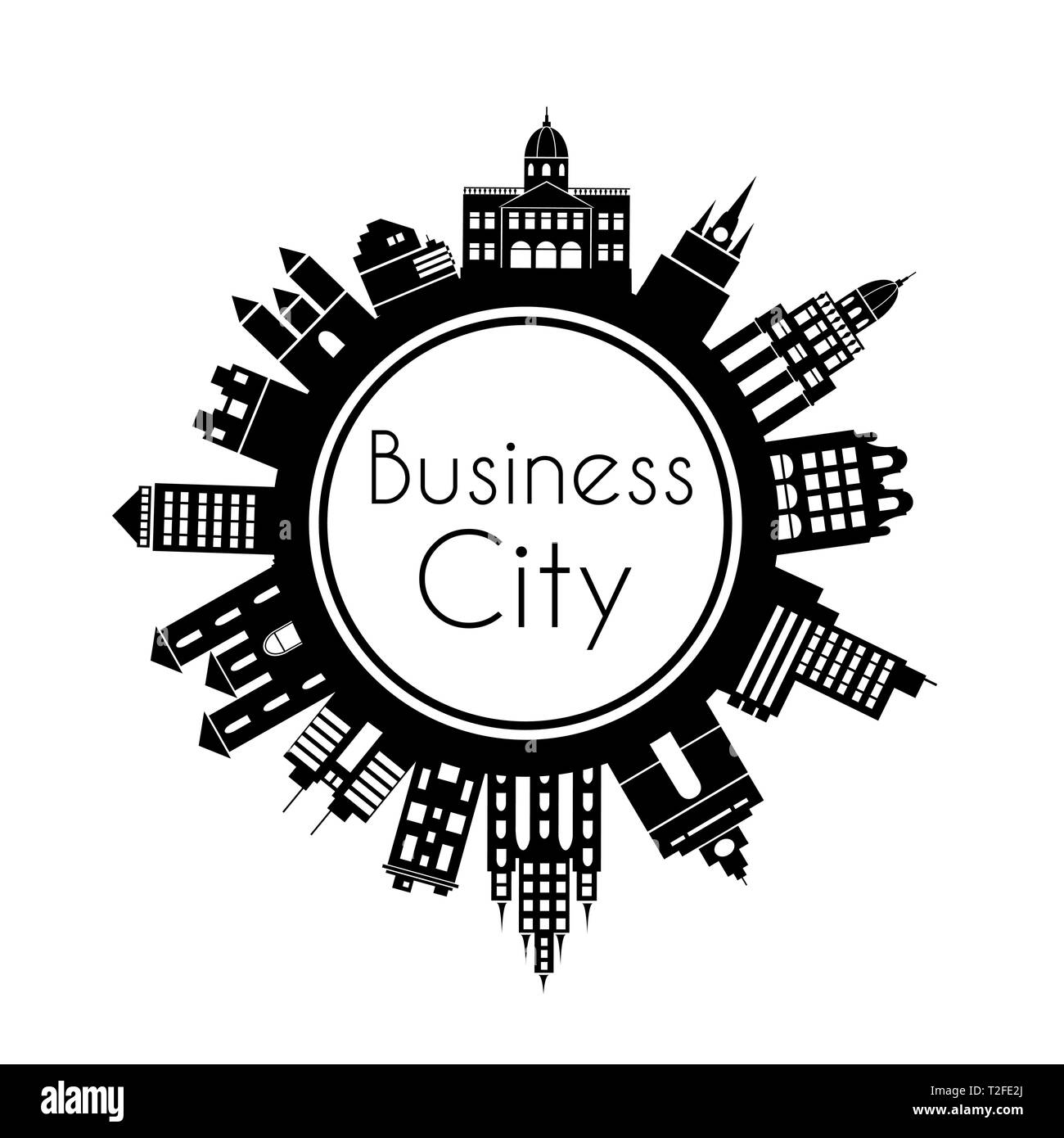 La silhouette della città di costruire il concetto di confine e dello skyline di telaio modello emblema Illustrazione Vettoriale