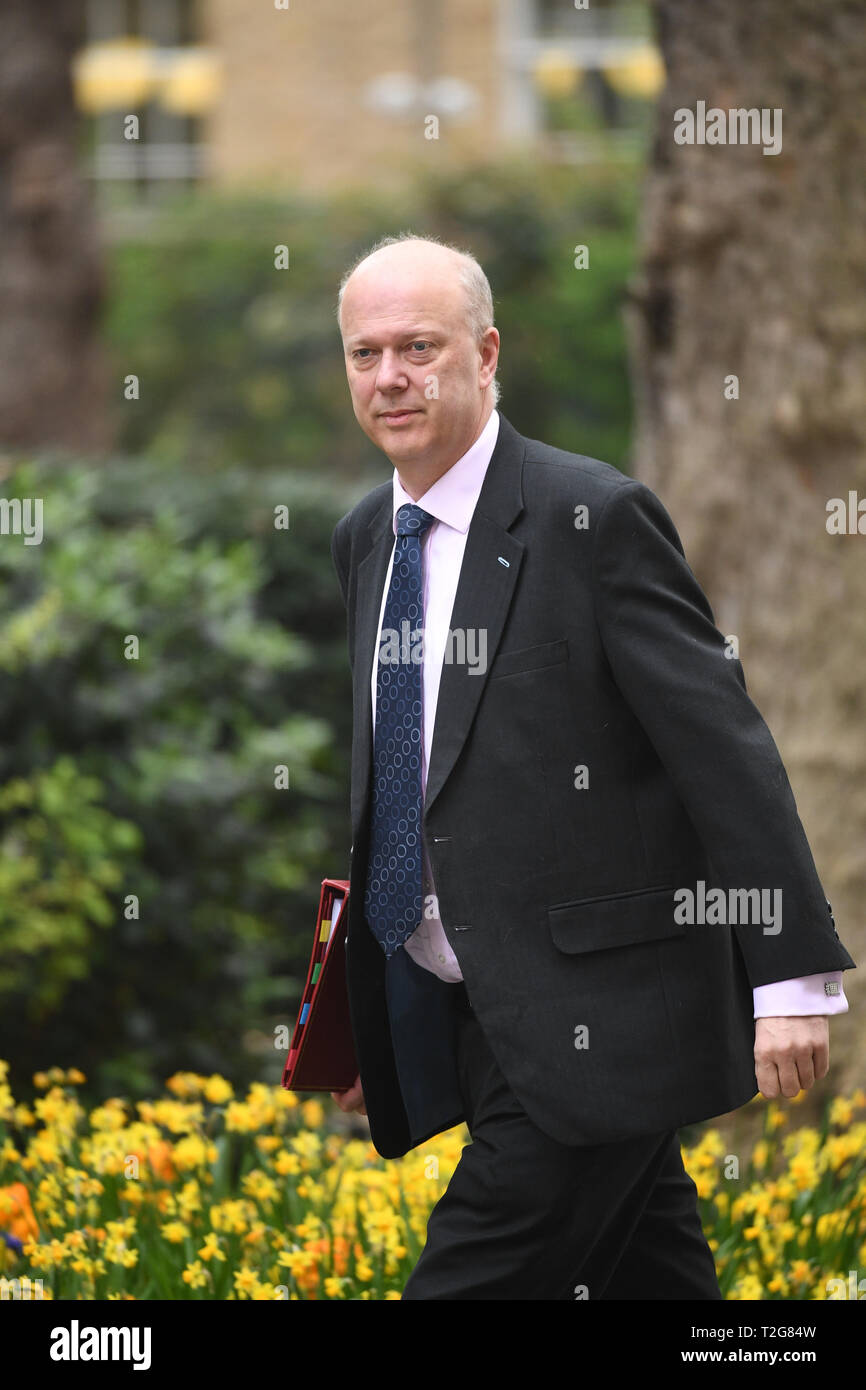 Segretario dei trasporti Chris Grayling arriva a Downing Street, Londra, per una riunione del gabinetto. Foto Stock