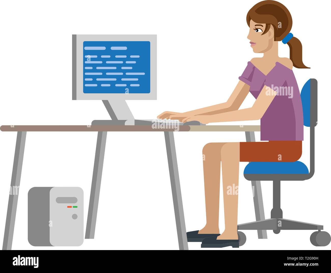 Donna che lavora alla scrivania in Business Office Cartoon Illustrazione Vettoriale