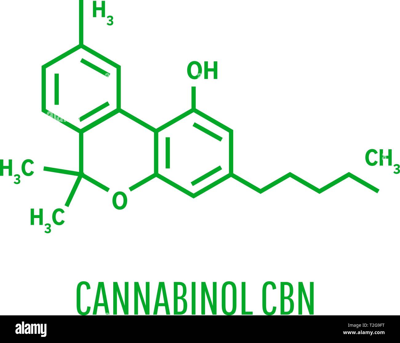 Formula di scheletro di cannabinolo. molecola stimolante Illustrazione Vettoriale