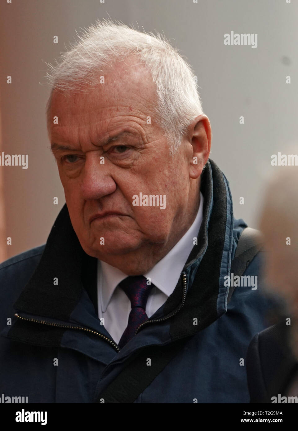 Hillsborough corrispondono comandante David Duckenfield, chi è accusato di omicidio colposo da grave negligenza di 95 Liverpool sostenitori al 1989 FA Cup semi-finale, arrivando a Preston Crown Court. Foto Stock