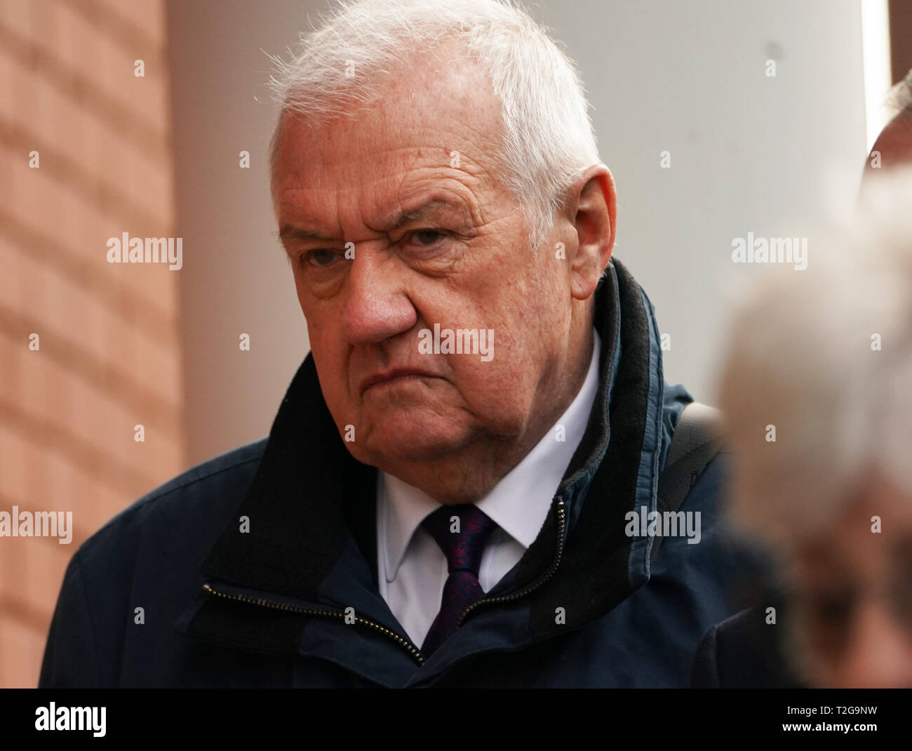 Hillsborough corrispondono comandante David Duckenfield, chi è accusato di omicidio colposo da grave negligenza di 95 Liverpool sostenitori al 1989 FA Cup semi-finale, arrivando a Preston Crown Court. Foto Stock