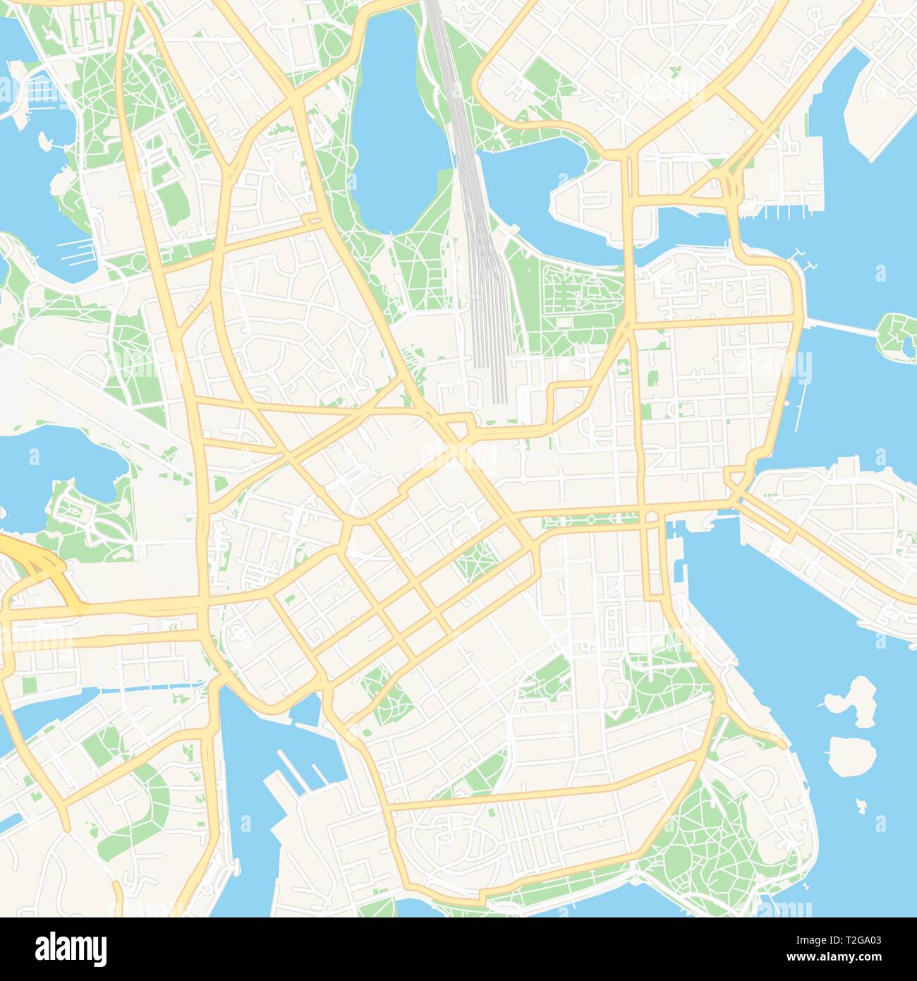 Mappa stampabile di Helsinki, Finlandia con strade principali e secondarie e ferrovie più grandi. Questa mappa è stato accuratamente progettato per il routing e l'immissione individua Illustrazione Vettoriale