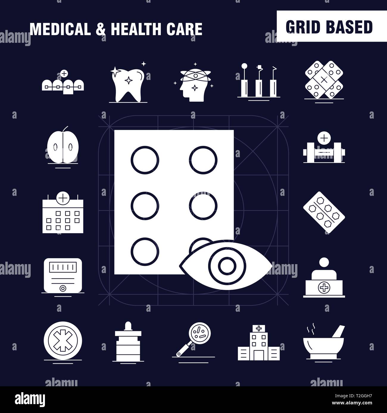 Assistenza medica e sanitaria glifo solido Icona per il Web, la stampa e Mobile UX/UI Kit. Come: medico, sfoglia, bussola, navigazione, Calendario, medico, salute Illustrazione Vettoriale