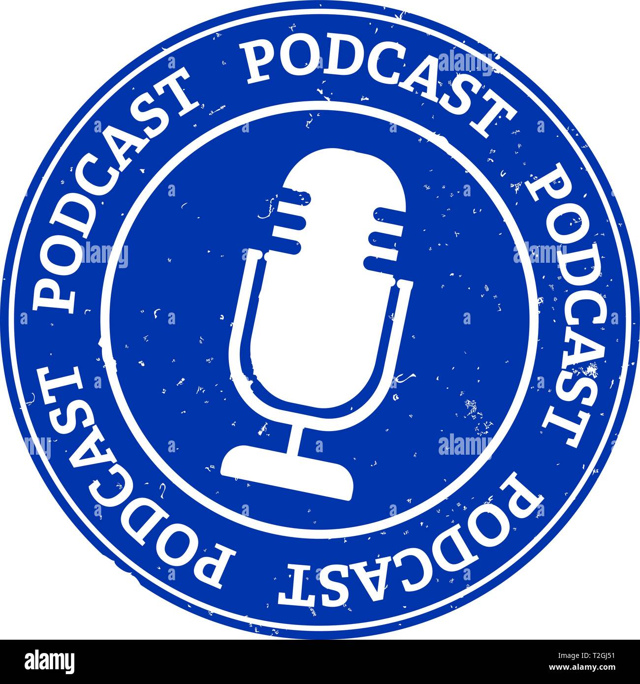 icona di registrazione podcast rotonda e grugnosa con illustrazione del vettore del microfono Illustrazione Vettoriale