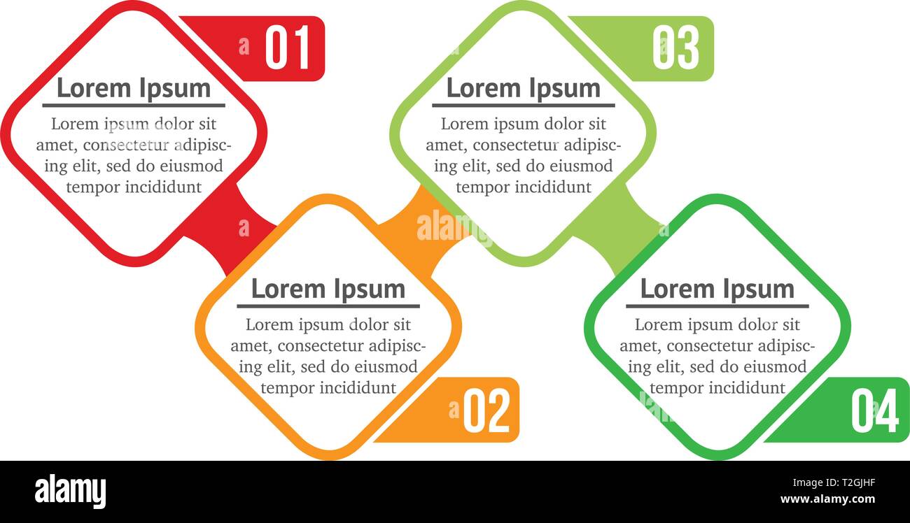 Infografico vettore piazze con 4 opzioni o passaggi. Infographics per la concezione di business. Può essere utilizzata per presentazioni, layout di flusso di lavoro, il diagramma di processo Illustrazione Vettoriale