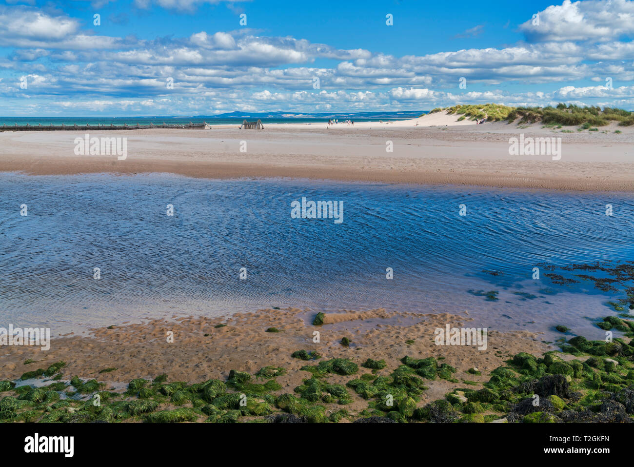 Lossiemouth beach, Fiume Lossie, Moray Firth, regione delle Highlands, Scotland Regno Unito Foto Stock