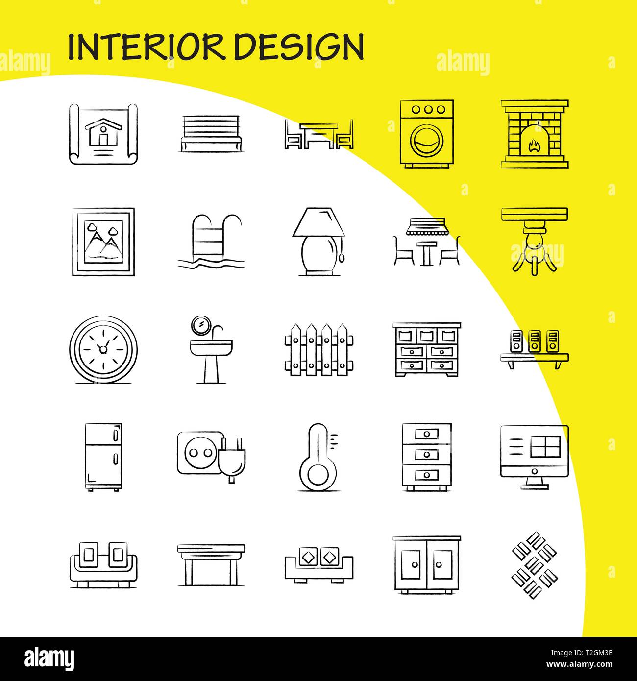 Il design degli interni disegnati a mano set di icone per Infographics, Mobile UX/UI Kit e print design. Includono: medico, file, documenti, tabella, Bidet, mobili, W Illustrazione Vettoriale