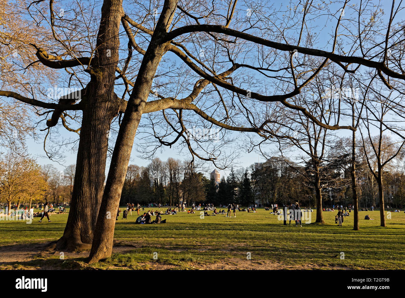 Lione, Francia, 30 marzo 2019 : in un assolato pomeriggio di primavera nel Parc de la Tete d'Or, il più grande parco della città in Europa. Foto Stock