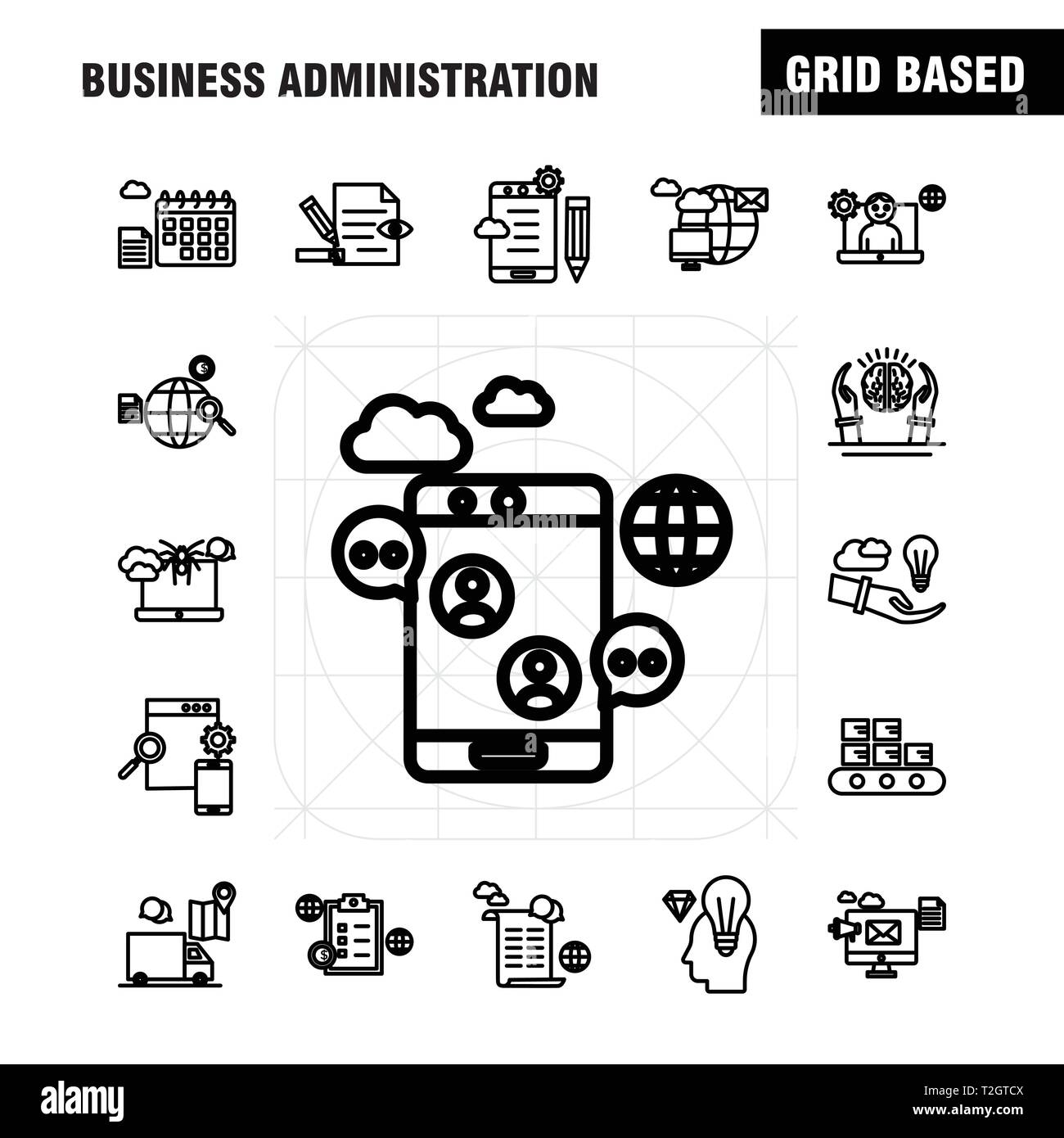 Amministrazione di Business Line set di icone per Infographics, Mobile UX/UI Kit e print design. Includono: Bersaglio, Focus, Freccia direzione, documento, file, Illustrazione Vettoriale